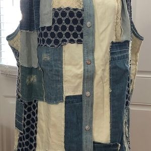 NEW Denim Patchwork Distressed Lace insert Dress Women’s  Size M